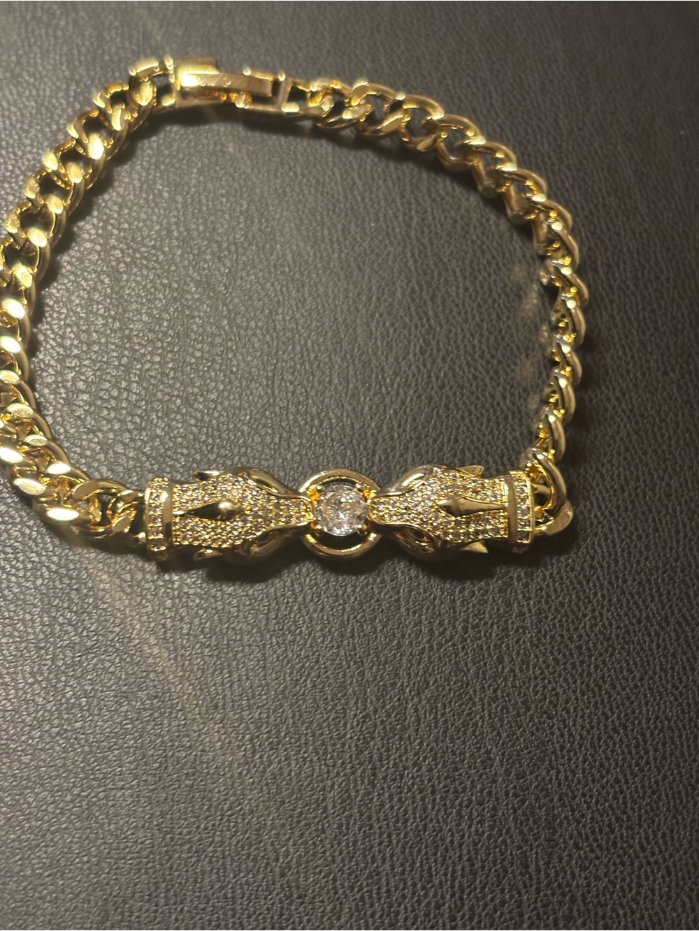 New Stainless Steel Gold Plated Jaguar Bracelet With Green Eyes